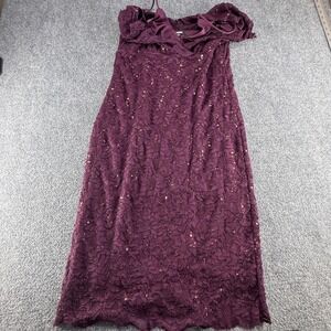 Marina Womens Plum Purple Sequin Floral Lace Off Shoulder Formal Sheath Dress 16
